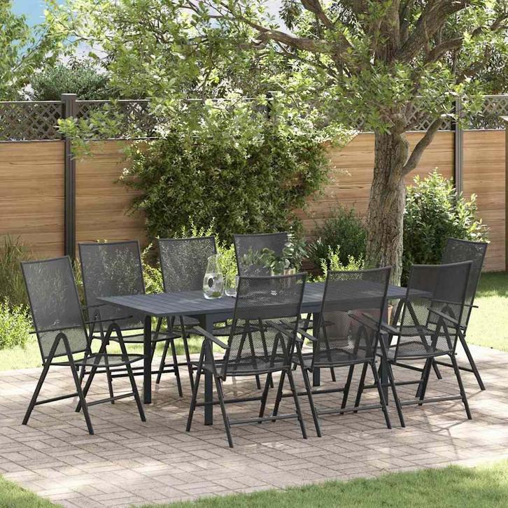 vidaXL Tuin Eettafel Set 9 pcs Staal, Tuin en Terras, Tuinsets en Loungesets, Nieuw, Verzenden