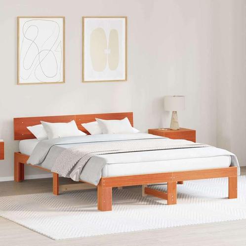 vidaXL Bedframe met hoofdeinde Bruin 140 x 200 cm Massief, Huis en Inrichting, Slaapkamer | Bedden, Nieuw, Verzenden