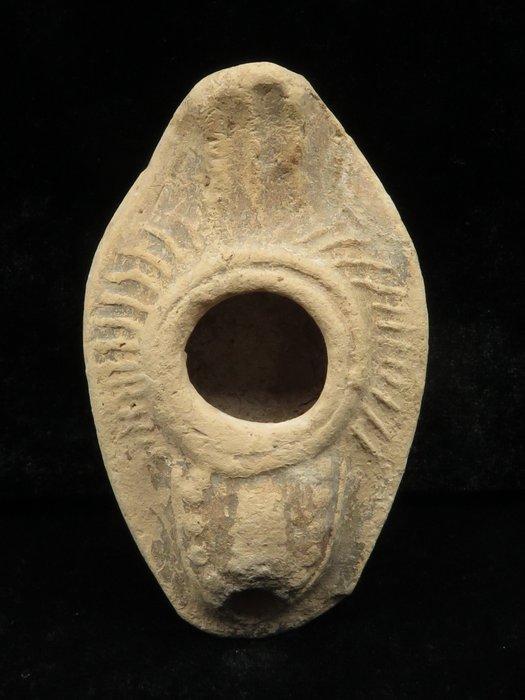 Byzantin Terre cuite Lampe à huile décorée - 9.2 cm (Sans, Antiquités & Art, Antiquités | Autres Antiquités
