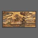 Byôbu scherm (scherm) - Goudblad, Hout, Zijde, Papier -