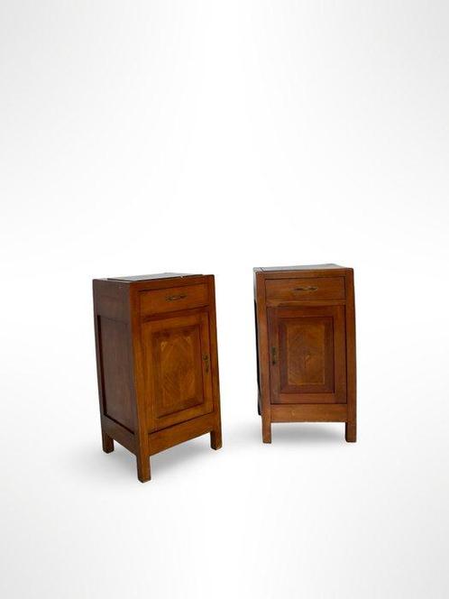 Table de chevet (2) - Laiton, Marbre, Noyer, Antiek en Kunst, Kunst | Designobjecten