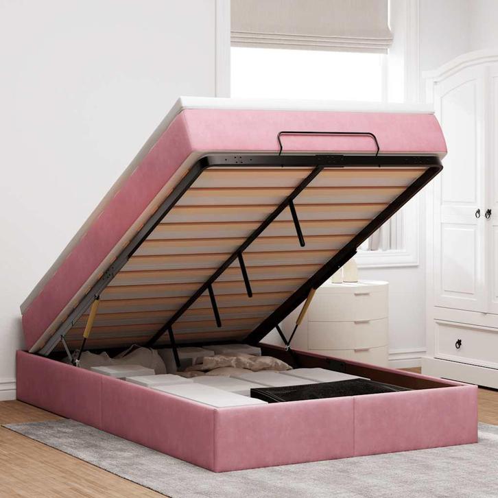 vidaXL Bed poef met matras 120x190 cm fluweel roze, Huis en Inrichting, Slaapkamer | Bedden, Nieuw, Verzenden