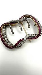 Broche - 14 karaat Geel goud, Platina - 10.00ct. tw. Diamant