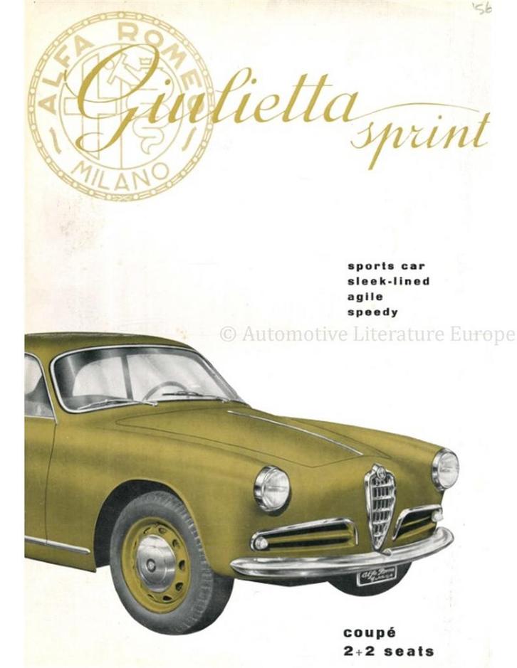 1956 ALFA ROMEO GIULIETTA SPRINT BROCHURE ENGELS, Livres, Autos | Brochures & Magazines