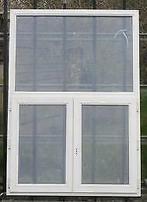 pvc raam , chassis 142 x 204  wit / betongrijs 2 stuks., Nieuw, Kunststof, Raamkozijn, 150 tot 225 cm