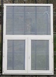 pvc raam , chassis 142 x 204  wit / betongrijs 2 stuks., Doe-het-zelf en Bouw, Raamkozijnen en Schuifdeuren, Inclusief glas, Nieuw