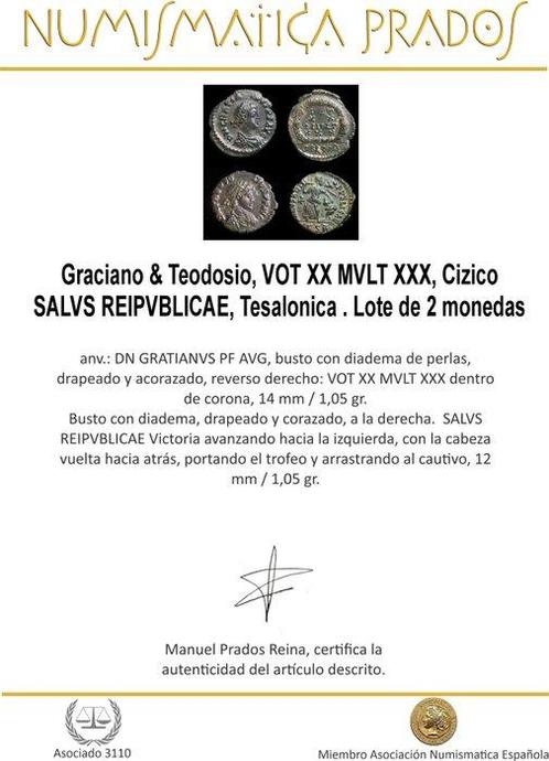 Empire romain. Graciano & Teodosio. Follis VOT XX MVLT XXX,, Postzegels en Munten, Munten | Europa | Niet-Euromunten