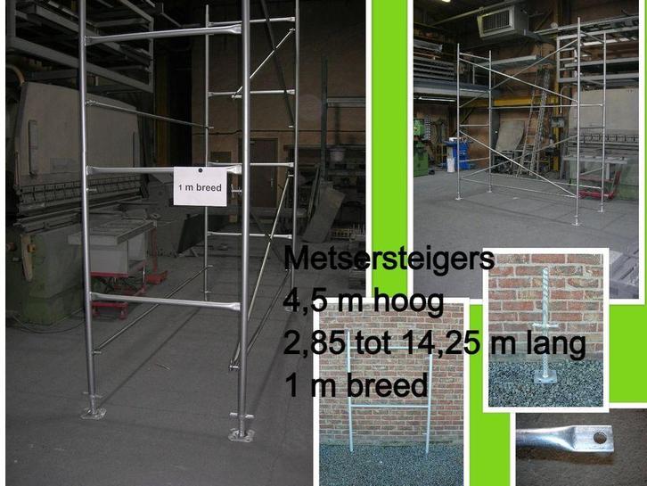 metsersteigers 4,5 m H x 2,85 tot 14,25 m lang - stellingen, Doe-het-zelf en Bouw, Steigers, Gevelsteiger, Nieuw, 2 tot 5 meter