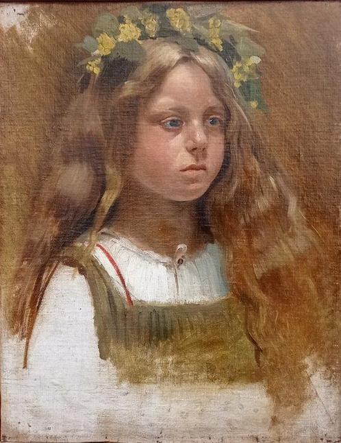 Cesare Manari (?), (fine XIX) - Ritratto di Bambina con, Antiek en Kunst, Kunst | Schilderijen | Klassiek