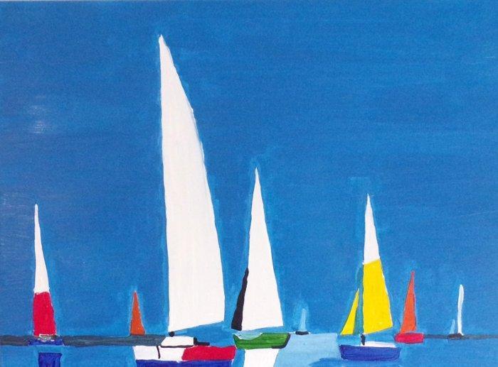 Yves Decaudan - La course azurée, Antiek en Kunst, Kunst | Schilderijen | Modern