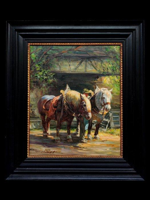 Hans Nickel (1916–1977) - Les chevaux du fermier, Antiek en Kunst, Kunst | Schilderijen | Klassiek