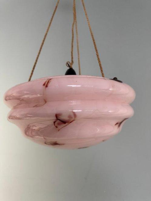 Lamp - Art Deco Roze Glazen Schaallamp - Glas, Antiek en Kunst, Curiosa en Brocante