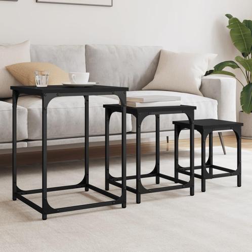 vidaXL 3-delige Tafeltjesset bewerkt hout zwart, Huis en Inrichting, Tafels | Salontafels, Nieuw, Verzenden