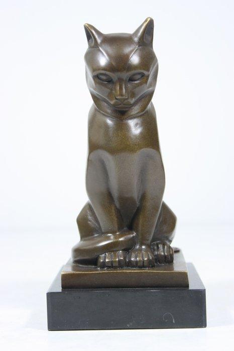 sculptuur, Bronze sculpture Staring Cat in Art Deco Style, Antiek en Kunst, Curiosa en Brocante