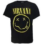 Nirvana Yellow Smiley Band T-Shirt Zwart - Officiële, Nieuw