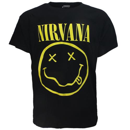 Nirvana Yellow Smiley Band T-Shirt Zwart - Officiële, Kleding | Heren, T-shirts
