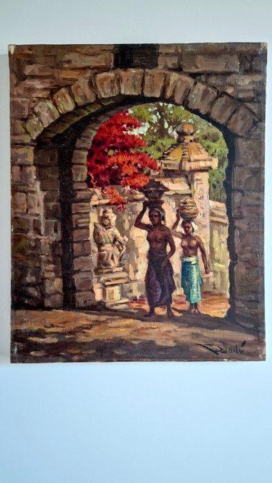 R. Hadi(1958) - Balinese vrouwen met manden, Antiquités & Art, Art | Peinture | Classique