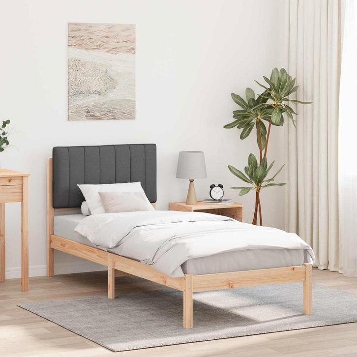 vidaXL Bedframe met Gevoerde Hoofdbord Donkergrijs 80 x 200, Huis en Inrichting, Slaapkamer | Bedden, Nieuw, Verzenden