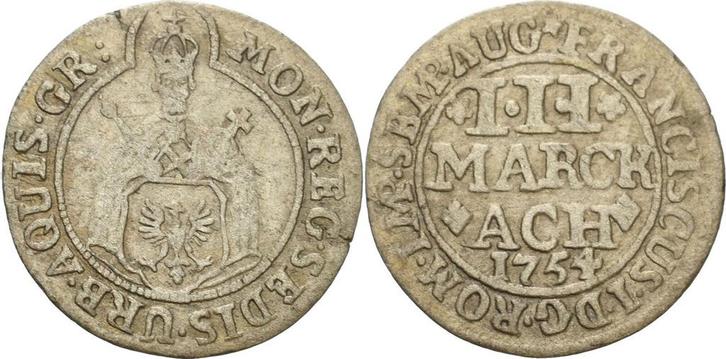 3 Mark 1754 Aachen (MuntenenBankbiljetten-Duitslandvoor1871), Timbres & Monnaies, Monnaies | Europe | Monnaies non-euro, Envoi