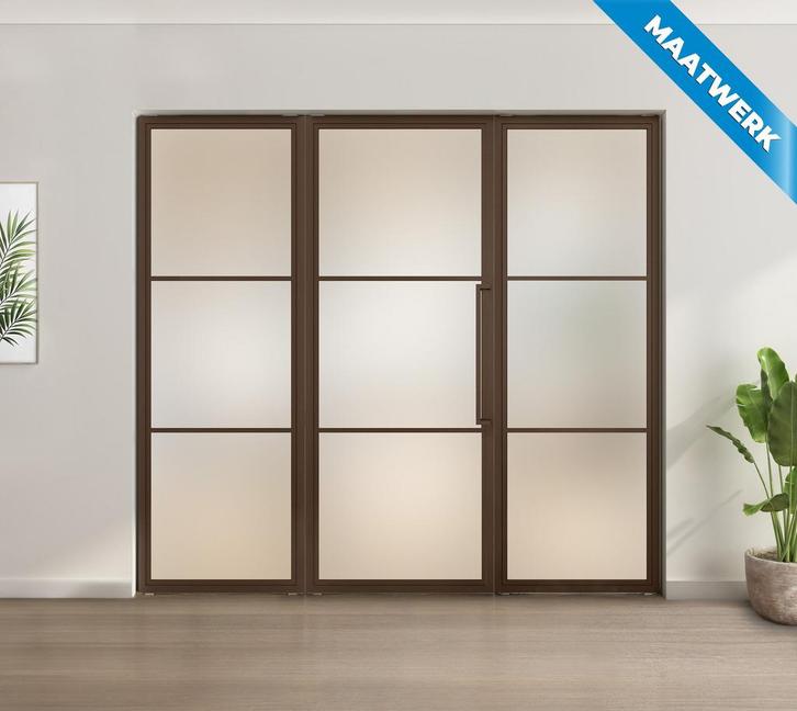Enkele stalen taatsdeur met glaspaneel, 3 vlaks, brons, mat, Doe-het-zelf en Bouw, Deuren en Vliegenramen, Overige typen, Nieuw