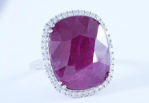 Zonder Minimumprijs - Ring Platina - 26.09ct. tw. Robijn -, Handtassen en Accessoires, Ringen