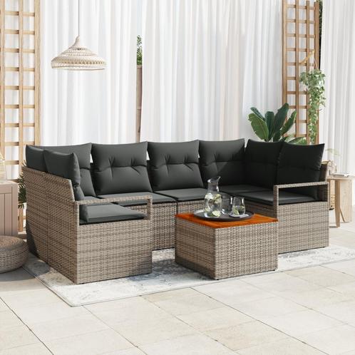 vidaXL Tuinbank Set 7 pcs Grijs Groot Riet, Metalen frame, Tuin en Terras, Tuinsets en Loungesets, Nieuw, Verzenden