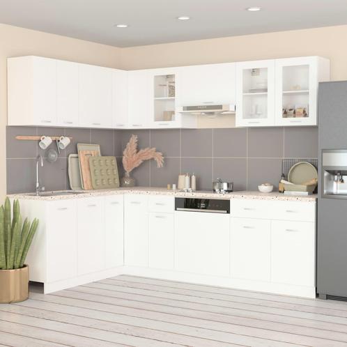 vidaXL 11-delige Keukenkastenset Lyon bewerkt hout wit, Huis en Inrichting, Kasten | Overige, Nieuw, Verzenden