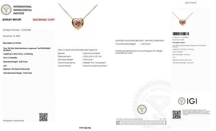 Halsketting - 18 karaat Roségoud Toermalijn - Diamant, Handtassen en Accessoires, Kettingen