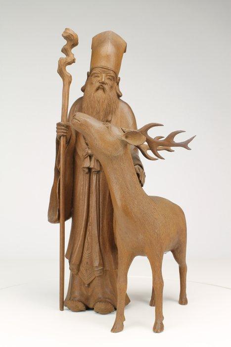 Hout - Jurojin met hert - First half 20th century, Antiek en Kunst, Antiek | Overige Antiek