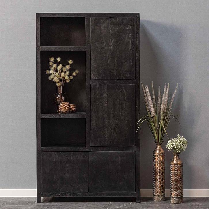 Wandkast Mangohout Evan 120 (3 Open Vakken, 4 Deuren), Huis en Inrichting, Kasten | Overige, Nieuw, Verzenden