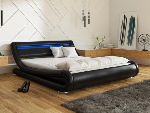 Tweepersoonsbed - Zwart - 160x200 cm met LED, Maison & Meubles, Chambre à coucher | Lits, Envoi