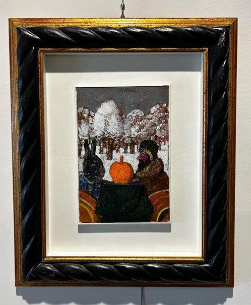 Antonio Possenti (1933-2016) - D’inverno col coniglio, Antiek en Kunst, Kunst | Schilderijen | Modern