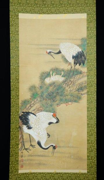 Cranes on pine tree 1900-20(Meiji / Taisho) free shipping -