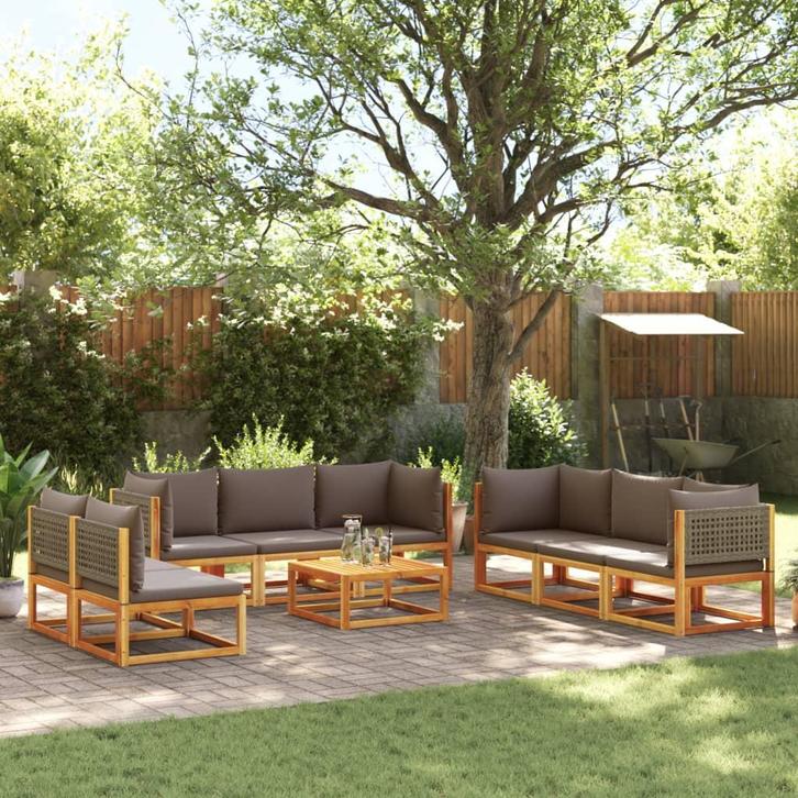 vidaXL 9-delige tuinbankset met kussens acaciahout & rotan, Tuin en Terras, Tuinsets en Loungesets, Nieuw, Verzenden