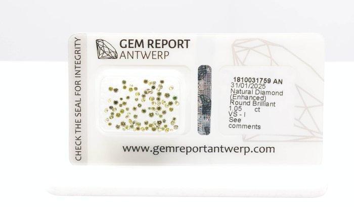 90 pcs Diamant (Kleurbehandeld) - 1.05 ct - Rond - P1, VS1 -, Handtassen en Accessoires, Edelstenen