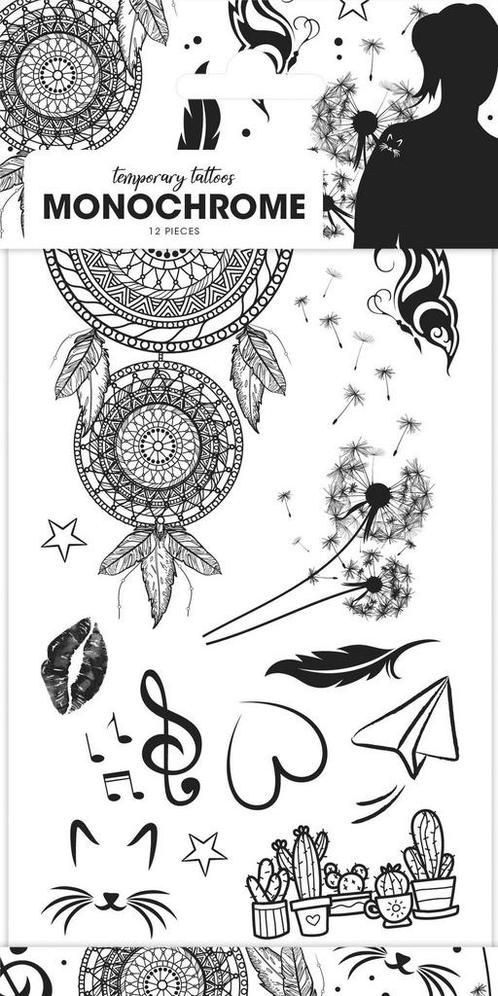 Nep Tattoos Monochrom, Hobby en Vrije tijd, Feestartikelen, Nieuw, Verzenden