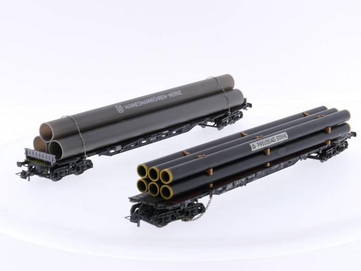 Schaal H0 Roco 46214 en 26781 Rongenwagens met buizen met..., Hobby en Vrije tijd, Modeltreinen | H0, Overige typen, Gebruikt