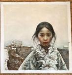 OIL PAINTING ON CANVAS“Tibetan girl” - Attributed, Antiek en Kunst