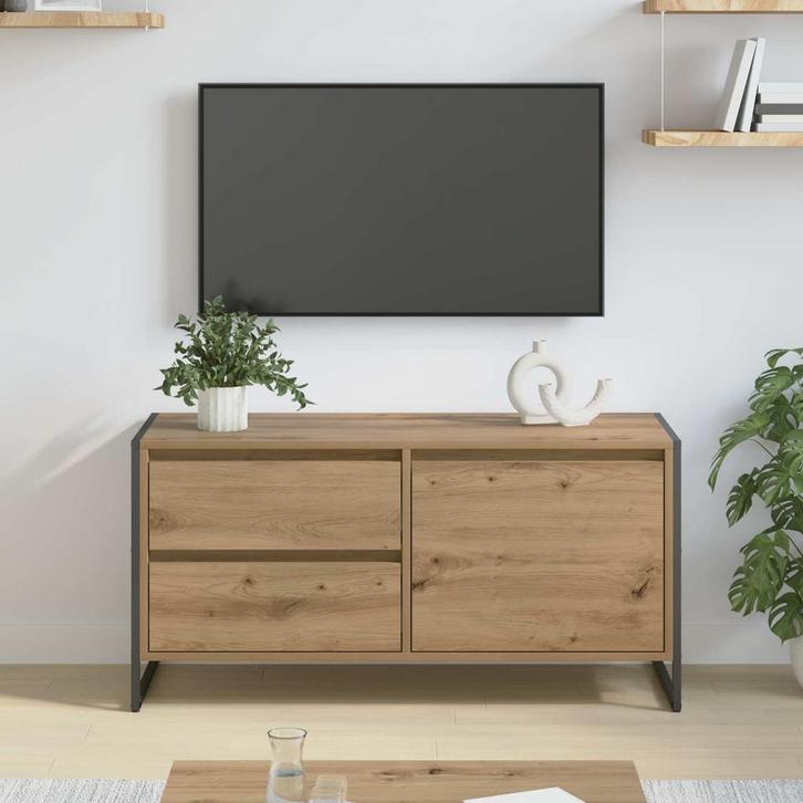 vidaXL TV Kast Ambachtelijk Eiken 100 x 36 x 49,5 cm Bewerkt, Huis en Inrichting, Kasten |Televisiemeubels, Nieuw, Verzenden
