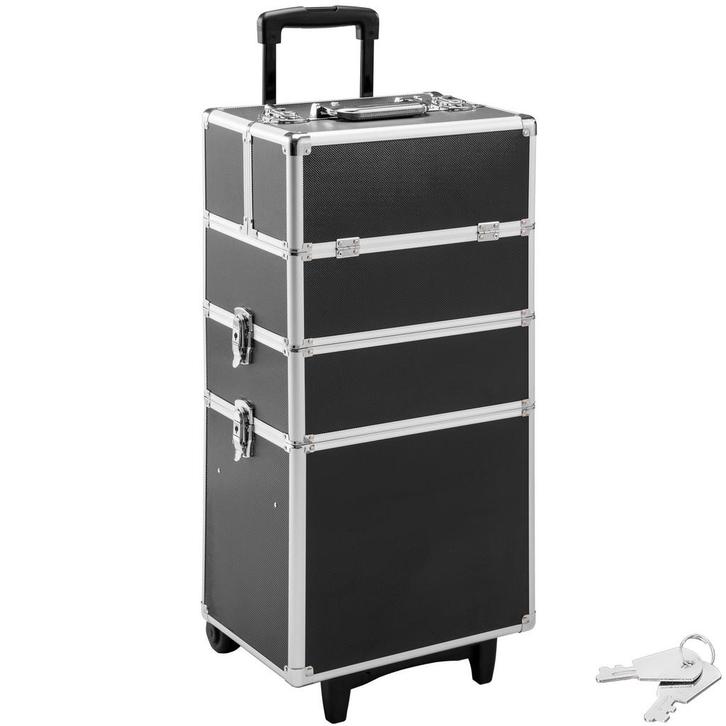 tectake Cosmetica koffer met 3 etages - zwart, Huis en Inrichting, Tafels | Kaptafels, Verzenden