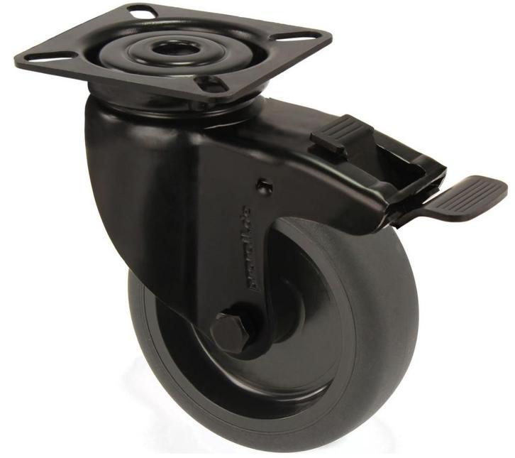 Zwenkwiel Met Rem zwart met bevestigingsplaat 50 mm, Doe-het-zelf en Bouw, Zwenkwielen, Nieuw