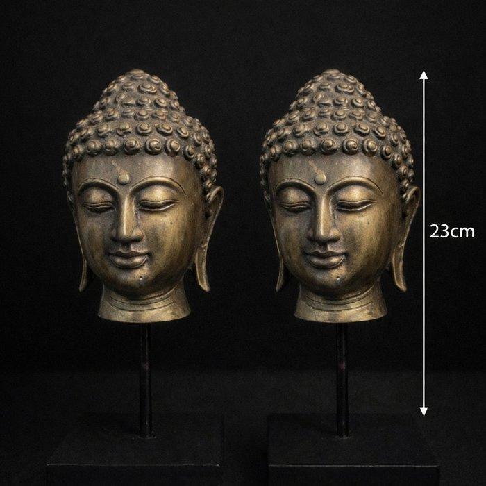 Twee Boeddha hoofden op voet - Statue - Asie (Sans prix de, Antiquités & Art, Art | Art non-occidental