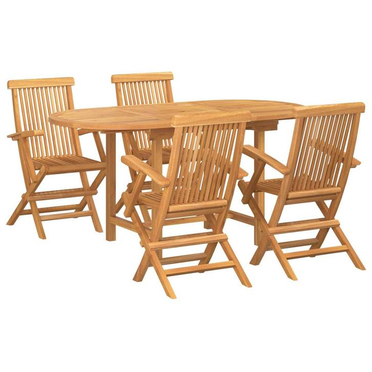vidaXL Tuin Eettafel Set 5 pcs Bruin Massief Teakhout, Tuin en Terras, Tuintafels, Nieuw, Verzenden