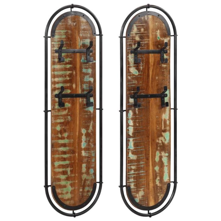 vidaXL Wandkapstokken 2 st met 4 haken massief gerecycled, Huis en Inrichting, Woonaccessoires | Kapstokken, Nieuw, Verzenden