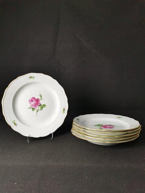 Meissen - Rosa rossa - 6 Piatti D. 24,5 cm - Eetservies (6), Antiek en Kunst, Antiek | Meubels | Tafels