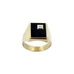 Ring - 14 karaat Geel goud Onyx - Diamant - Klassieke, Handtassen en Accessoires, Ringen, Nieuw