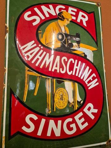 Oud emaille reclamebord singer nahmaschinen - Panneau -