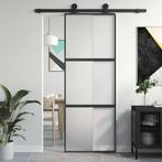 vidaXL Schuifdeur 76x205 cm gehard glas en aluminium zwart, Doe-het-zelf en Bouw, Verzenden, Nieuw