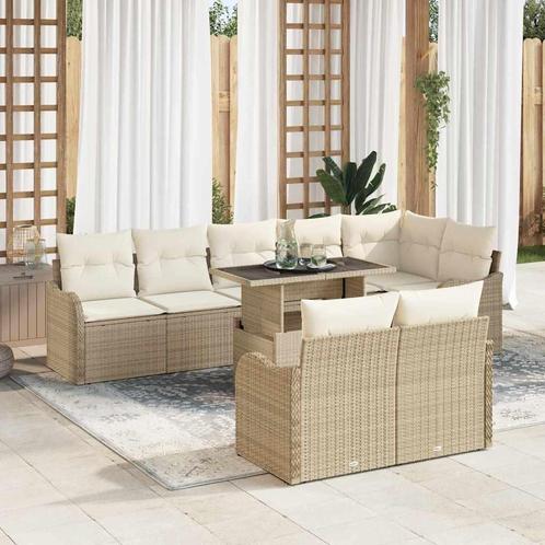 vidaXL Tuinbank Set met kussen 9 pcs Beige Poly rattan, Tuin en Terras, Tuinsets en Loungesets, Nieuw, Verzenden