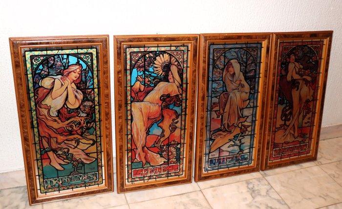 Spiegel (4) - Glas, Hout - De vier seizoenen van het jaar, Antiek en Kunst, Curiosa en Brocante